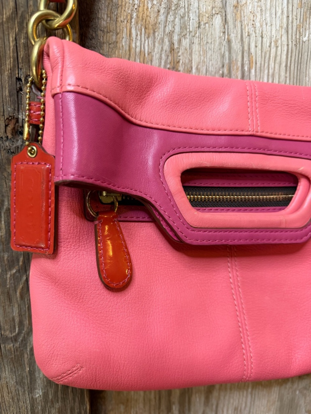 VTG Coach Bonnie Cashin 13388 Pink Red Colorblock Fold Over Crossbody Bag Y2K - Picture 4 of 16